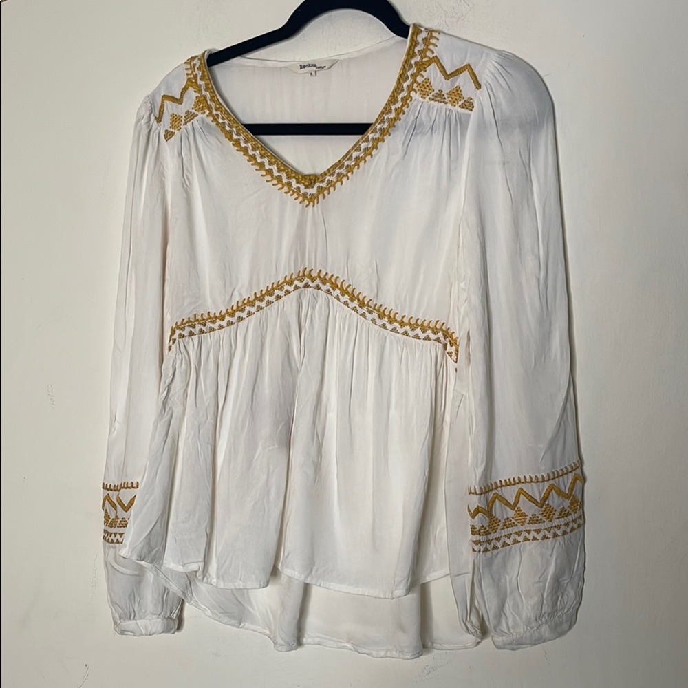 Anthropologie Gold Embellished Peplum Blouse - Picture 1 of 7